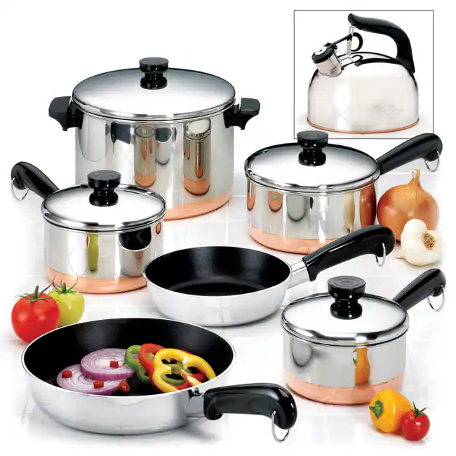 Revere Ware copper bottom stainless steel cookware set with pots and pans